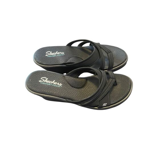 New Skechers Womens Black Memory Foam Slip On Rumblers Wedge Sandal Size 11 - Picture 5 of 8